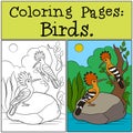 Coloring Pages: Birds. Two cute beautiful hoopoes smile Royalty Free Stock Photo