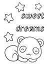 Coloring pages, black and white cute hand drawn panda and stars doodles, lettering sweet dreams Royalty Free Stock Photo