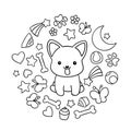 Coloring pages, black and white cute kawaii hand drawn corgi dog doodles, circle print Royalty Free Stock Photo