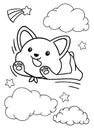 Coloring pages, black and white cute kawaii hand drawn corgi dog super hero doodles