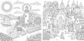 Coloring pages with town landscapes