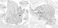 Coloring pages with squirrel and raccoon Royalty Free Stock Photo