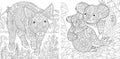 Coloring pages with pig and koalas