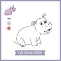 Coloring pages or books for kids. cute hippo cartoon illustration Royalty Free Stock Photo