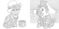 Coloring pages with cat and pug dog Royalty Free Stock Photo