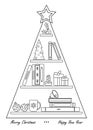 Coloring pages for children. Bookshelves in the shape of a Christmas tree . Hand drawn black and white illustration