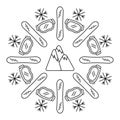 Coloring pages for children. Winter sports, mandala . Ski goggles, snowboards, mountains, snowflakes