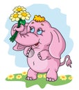 Cute little elephant with a flowers