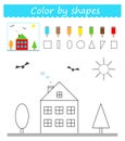 Cartoon house vector. Color by shapes. Coloring pages. Illustration for kids education. Flat design Royalty Free Stock Photo