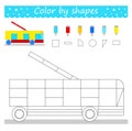 Coloring pages. Cartoon trolleybus vector. Illustration for children education. Flat design