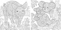 Coloring Pages. Coloring Book for adults. Cute Pig - 2019 Chinese New Year symbol. Colouring picture with koala bears. Antistress