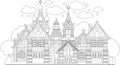 Coloring Pages. Coloring fairy tale castle. Antistress. Vector Illustration. Royalty Free Stock Photo