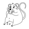 Coloring pages doodle style. Fat rat eat cheese. Vector Royalty Free Stock Photo