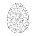 Coloring Pages Easter Egg and Cats. Coloring book for adult and older children . Black and white vector illustration