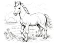 Coloring pages Farm animals Little cute foal   Made With Generative AI illustration Royalty Free Stock Photo