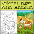 Coloring Pages: Farm Animals. Mother goat with her baby. Royalty Free Stock Photo