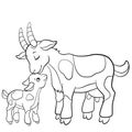 Coloring pages. Farm animals. Mother goat with her goatling.