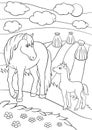 Coloring pages. Farm animals. Mother horse with foal. Royalty Free Stock Photo