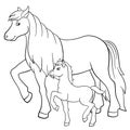 Coloring pages. Farm animals. Mother horse with foal. Royalty Free Stock Photo