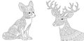 Coloring pages with fennec fox and reindeer