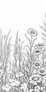 Serene Meadow Coloring Page: Minimalist 2d Black Outlines For Adults