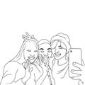 Coloring Pages - a group of girls clicking selfies, friends moments, flat colorful illustrations of people for friendship day. Royalty Free Stock Photo