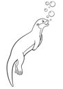 Coloring pages. Little cute otter swims