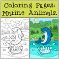 Coloring Pages: Marine Animals. Little cute dolphin. Royalty Free Stock Photo