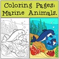 Coloring Pages: Marine Animals. Mother Coloring Pages: Marine Animals. Royalty Free Stock Photo