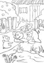 Coloring pages. Mommy pig and three little cute pigs are listening to the fourth piglet. Royalty Free Stock Photo