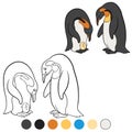 Coloring pages. Mother and father penguin look at the egg Royalty Free Stock Photo