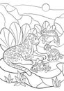 Coloring pages. Mother jaguar with her little cute cubs.