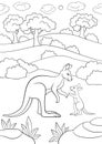 Coloring pages. Mother kangaroo with her little baby.