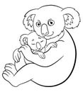 Coloring pages. Mother koala with her cute sleeping baby. Royalty Free Stock Photo