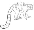 Coloring pages. Mother lemur with her little cute baby.