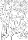 Coloring pages. Mother lemur with her little cute baby.