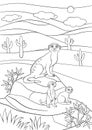 Coloring pages. Mother meerkat with her little cute babies
