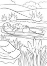 Coloring pages. Mother otter swims with her baby