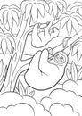 Coloring pages. Mother sloth with her little cute baby