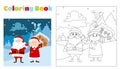 Coloring Pages Santa Claus and Mrs. Santa are standing in front of their house and waving their arms. Royalty Free Stock Photo