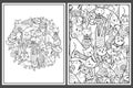 Coloring pages set with cute cats. Doodle feline animals for coloring book Royalty Free Stock Photo