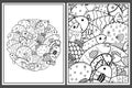 Coloring pages set with cute fish. Doodle sea animals templates for coloring book