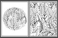 Coloring pages set with doodle leaves. Floral ornament for coloring book