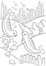 Coloring pages. Two little cute narwhals swim underwaterÃÅ½ Royalty Free Stock Photo