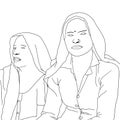 Coloring Pages - two poor Indian women hand-drawn illustration. girl holding the camera in hand. Flat hand-drawn character vector