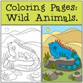 Coloring Pages: Wild Animals. Cute blue iguana. Royalty Free Stock Photo