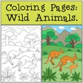 Coloring Pages: Wild Animals. The kangaroo family runs. Royalty Free Stock Photo