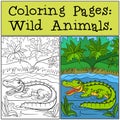 Coloring Pages: Wild Animals. Little cute alligator.