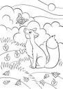 Coloring pages. Wild animals. Little cute fox looks at the butterfly.