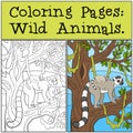 Coloring Pages: Wild Animals. Mother lemur with her baby.